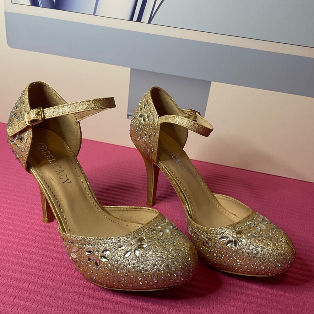 Gold Glitter Heels for Women